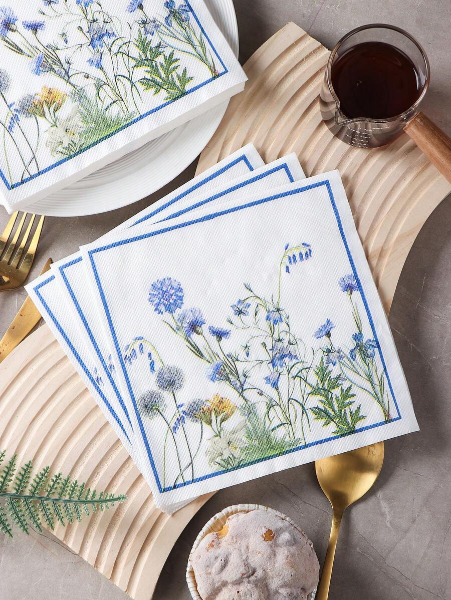 20 pièces Serviettes de déjeuner jetables colorées avec motif floral et végétal pour fêtes