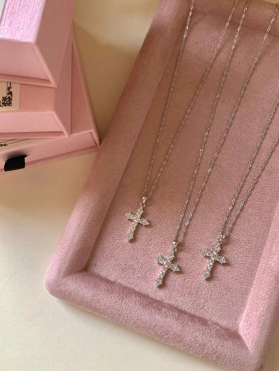 Elegant Cross Necklace With Cubic Zirconia – Minimalist Collarbone Chain | Sparkling Zirconia Inlay, Perfect For Daily Wear & Ideal Gift For Back-To-School, Halloween, Christmas, Valentine's Day & More