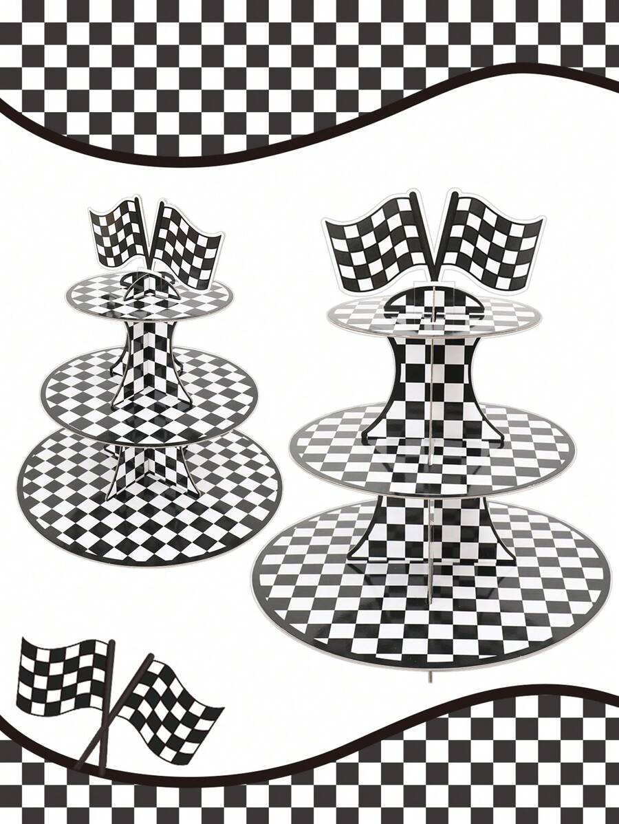 2Sets 3 Tiers Race Car Theme Cupcake Stand,Black White Checkered Pattern Paper Cupcake Holder Cupcake Tower,Race Car Party Decor,Birthday Party Decorations,Checkered Party Decor,Let's Go Racing Car Party Supplies,Creative DIY Cake Decor,Kitchen Cake Cooking Decorations,Cupcake Dessert Display,Babyshower Mother's Day Graduation