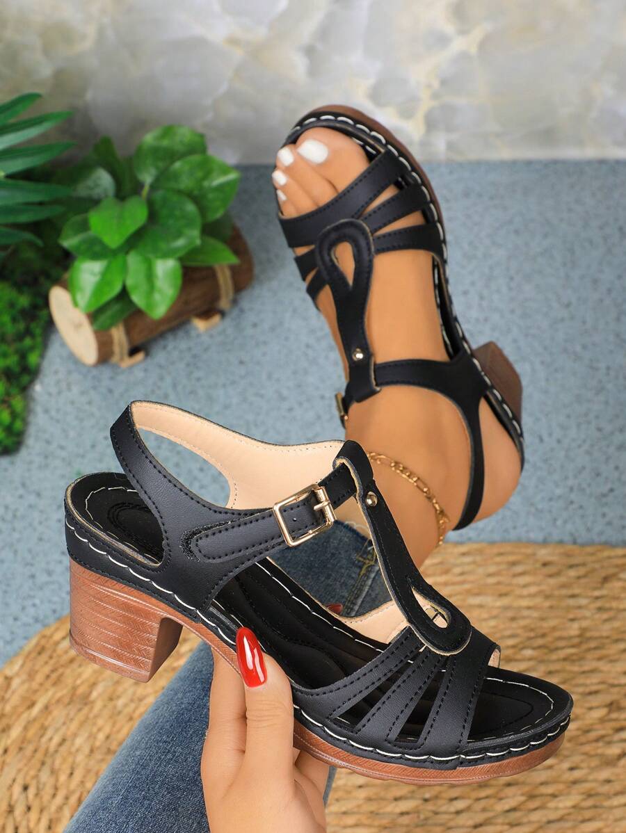 1 Pair Women Platform Buckle Strap Sandals, Versatile Flat Comfy Athletic Beach Shoes, Casual Holiday Style, Fashion Minimalist Leisure Slip-On