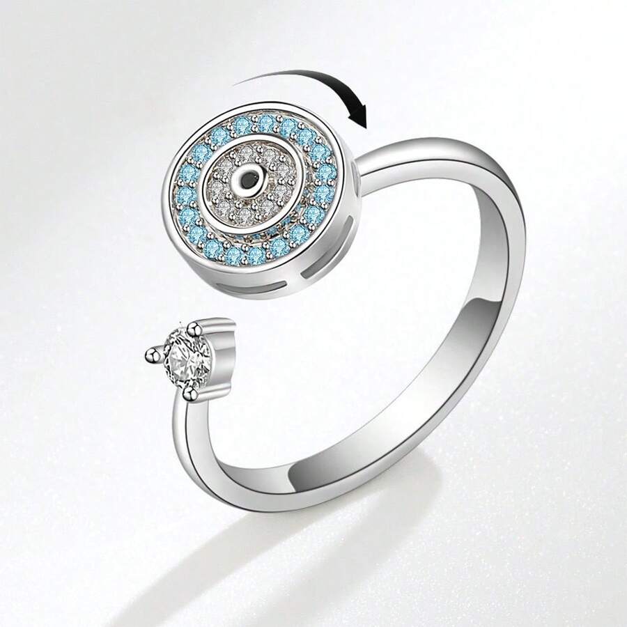 1 pièce Bague ouverte avec décoration de strass pivotante, personnalisée à la mode, convenant aux hommes et aux femmes, pour un port quotidien, fabriquée en cuivre de ton argent