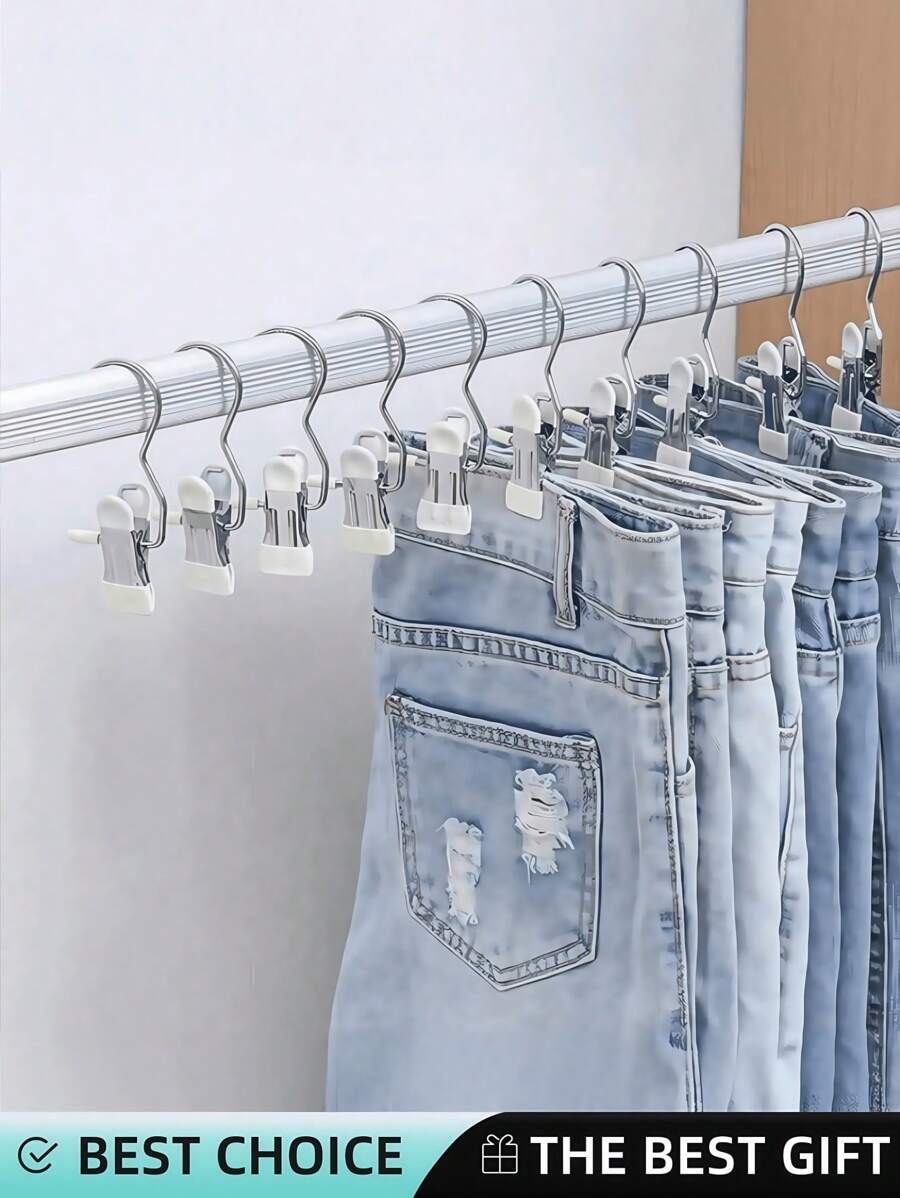 40 pièces Pinces à linge portatives en acier inoxydable avec crochets - Pinces de suspension multifonctionnelles pour la lessive, l'organisation de la penderie, les costumes de vacances et la maison. Pince à crochet unique multifonctionnelle pour pantalons, jupes, séchage. Pince à crochet résistant au vent, organisateur gain de place pour la chambre à coucher, le placard, la penderie, la maison, le dortoir