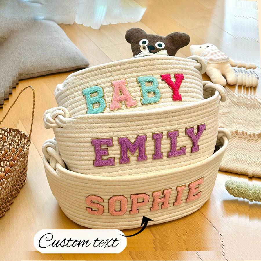 1 pezzo Cesto portaoggetti personalizzato, intrecciato a mano in corda bianca, organizer di archiviazione fai-da-te adatto per casa, bagno, cucina, soggiorno, camera da letto, dormitorio, scrivania dell'ufficio, regali di compleanno, laurea, matrimonio, decorazione boho, giocattoli, cosmetici