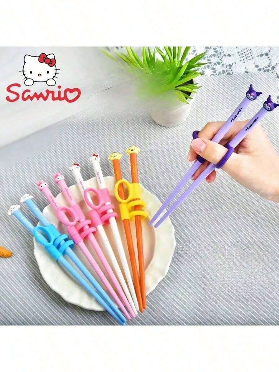Sanrio 1PC/2PCS/Set Sanrio Kuromi's New Cute Learning Chopsticks With Melody Design, A Lovely Addition To Your Tableware Collection,School Supplies