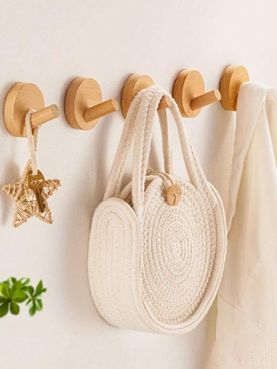 1pc Wood Round Wall Hook, No Drill Needed. Round Wooden Hook, Wood Wall Mounted Hook Rack For Clothes, Towels, Home Decor Rustic