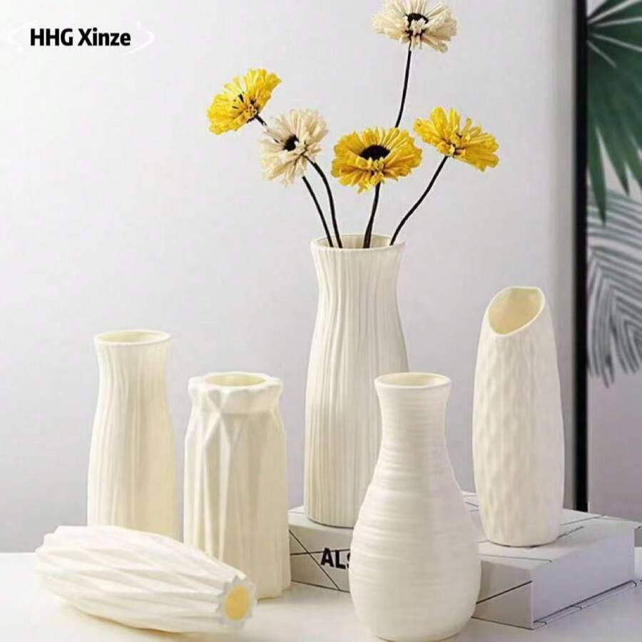Florero de plástico de unicolor estilo nórdico, duradero y antideslizante para decoración de flores artificiales, soporte creativo y minimalista para arreglos florales para la sala de estar