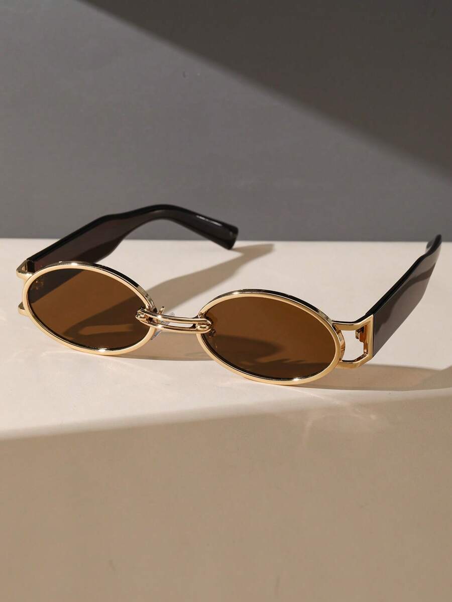1PC Vintage Classic Metal Oval Women Fashion Glasses For Holiday Gift Summer Beach Party Outdoor Travel Street Snap Accessories For Summer Beach Vacation,Outdoor,Travel