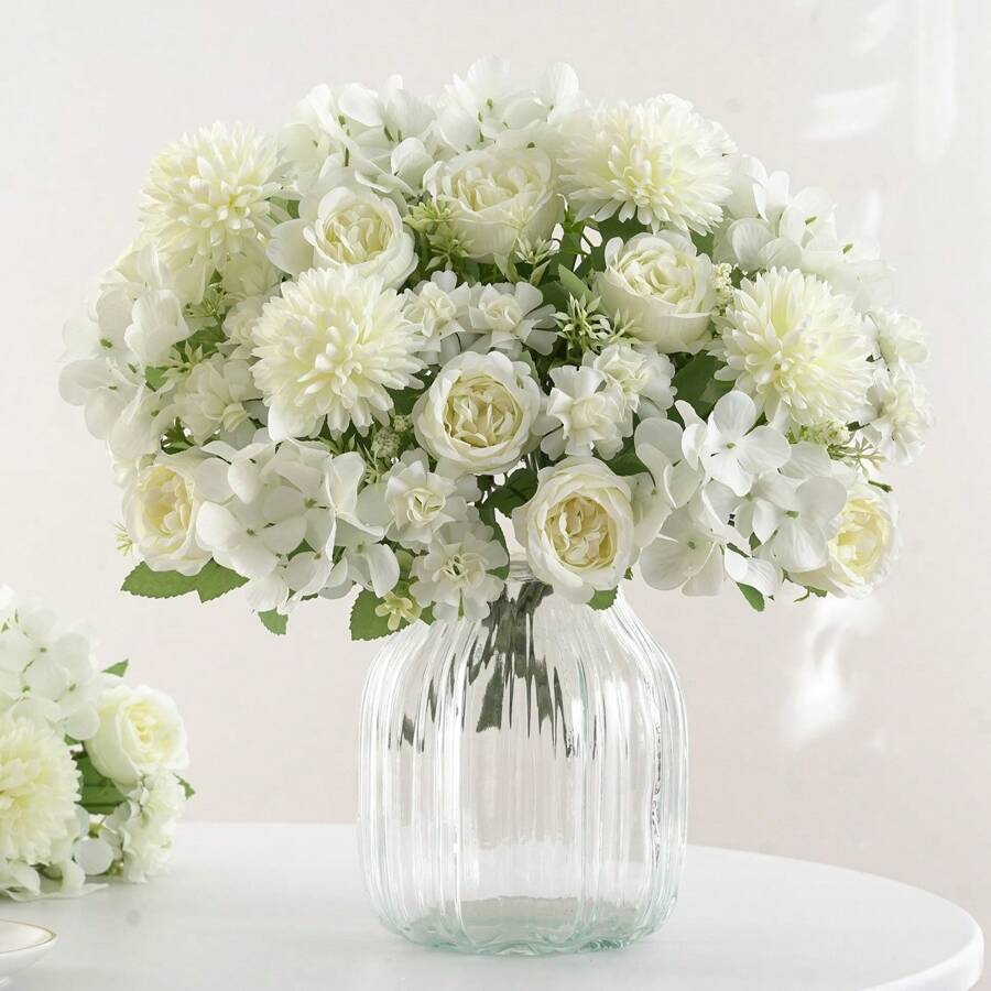 1/4 Peças Buquê de Peônia de Seda, Hortênsia e Crisântemo - Perfeito para Casamentos, Noivados e Decoração Doméstica | Acento de Mesa de Primavera, Decoração de Outono