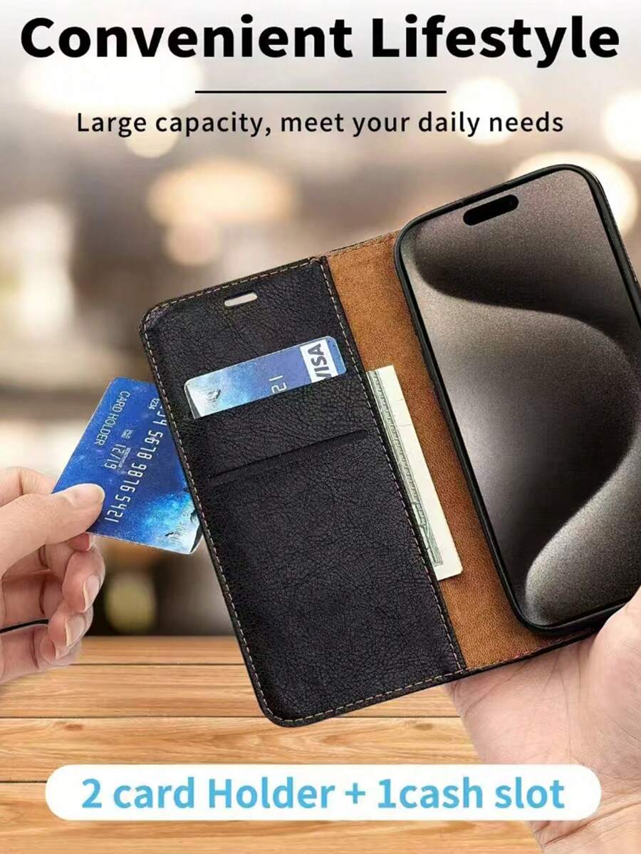1 pièce Étui portefeuille avec rabat en PU de luxe pour entreprise avec fentes pour cartes compatible avec Apple 11 Pro Max/12 Pro Max/13 Pro Max/14 Pro Max/15 Pro Max/16 Pro Max/12/13 Mini/14/15/16 Plus/16e, coque de protection antichocs avec couverture intégrale