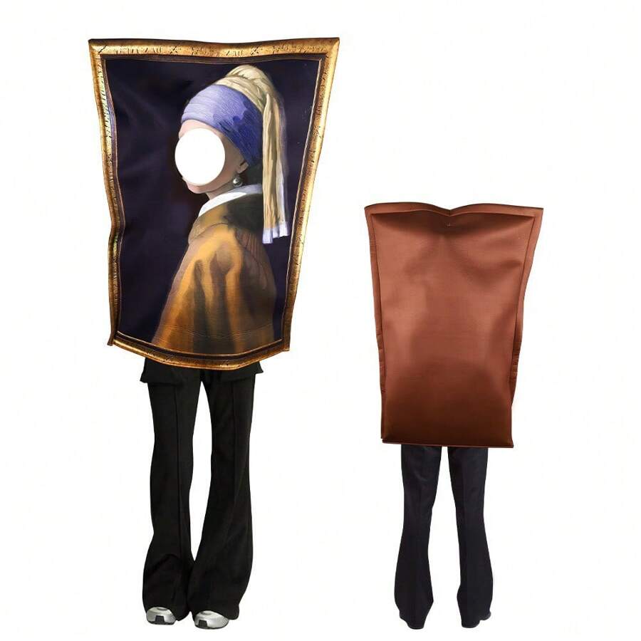 Disfraz con diseño de pintura facial divertida neutro en género, diseño de arte de pared interesante, con pendientes de perlas como atuendo de cosplay