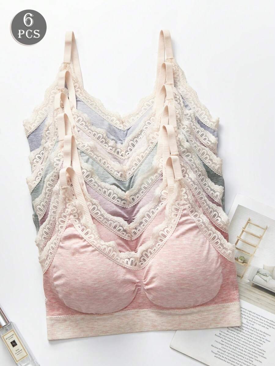 Ensemble de 6 pièces de soutiens-gorge de lingerie sans fil multicolores pour femmes, soutien-gorge de lingerie sans couture pour femmes, sous-vêtements à rassemblement en coton pour femmes, sous-vêtements sexy en dentelle, soutien-gorge de lingerie, Kawaii