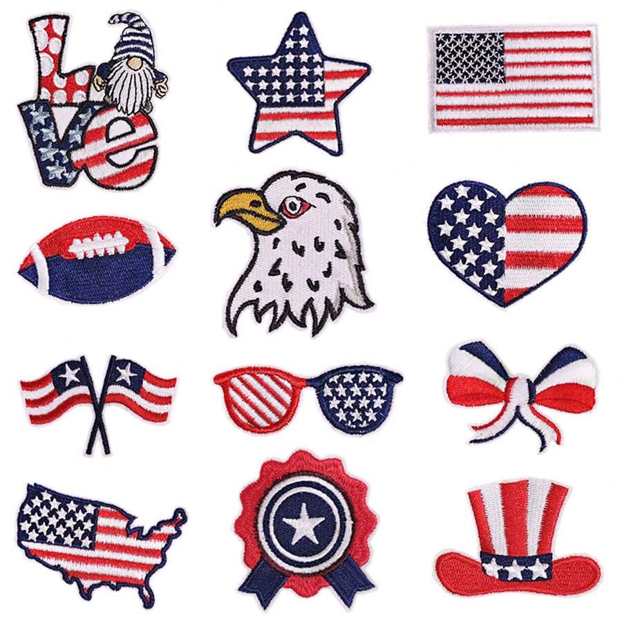 Écussons patriotiques vibrants à thermocoller - Appliqués brodés pour une décoration vestimentaire sans tracas - Idéal pour les festivités de la fête de l'indépendance, les jeans, les vestes et les projets artisanaux DIY