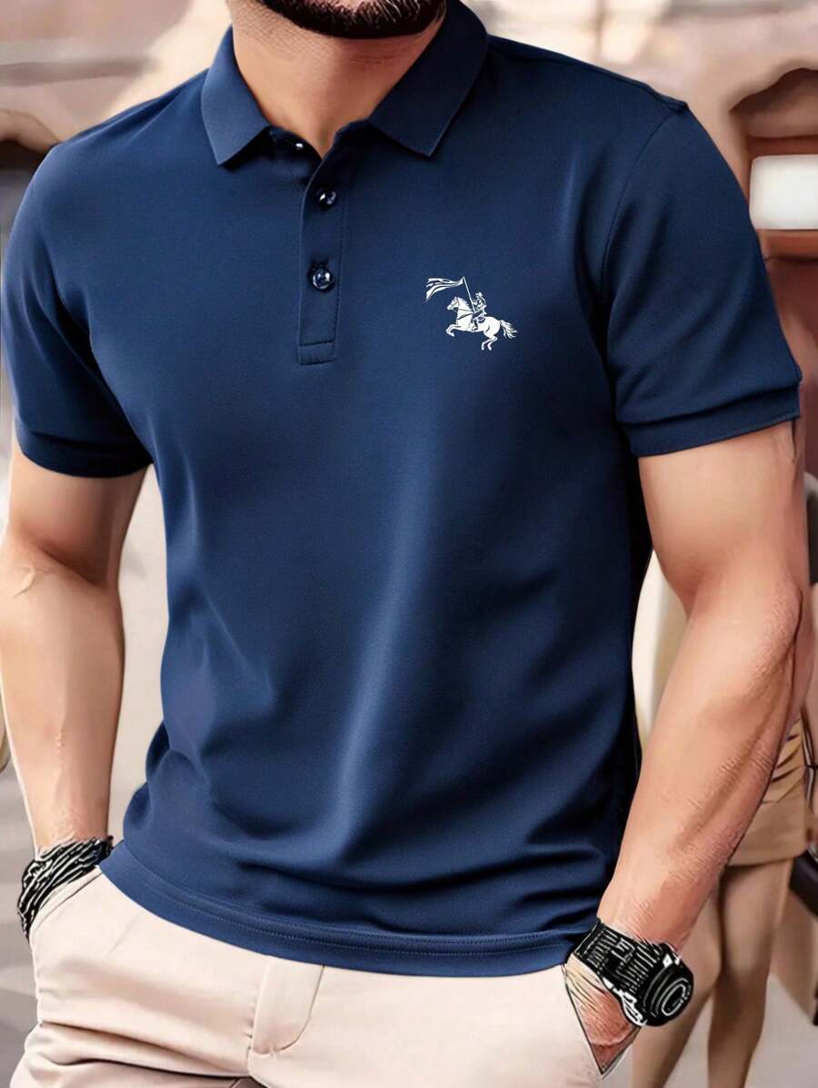 Men's Summer Solid Color Breathable Chest Print Polo Shirt