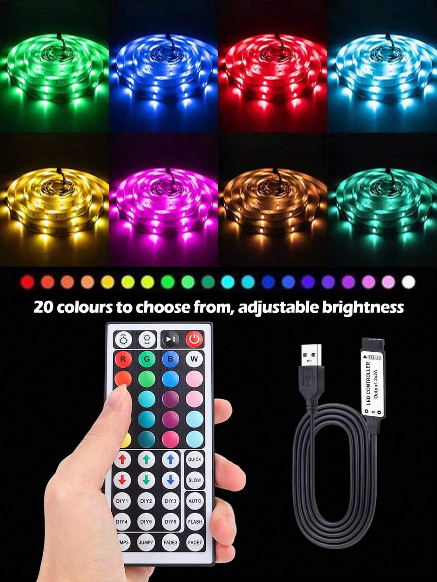1Pc/2pcs 44 Keys Remote Control And Controller For 5V LED Strip Light / IR Remote /USB Interface Plug And Play (Not With LED Strip Light)