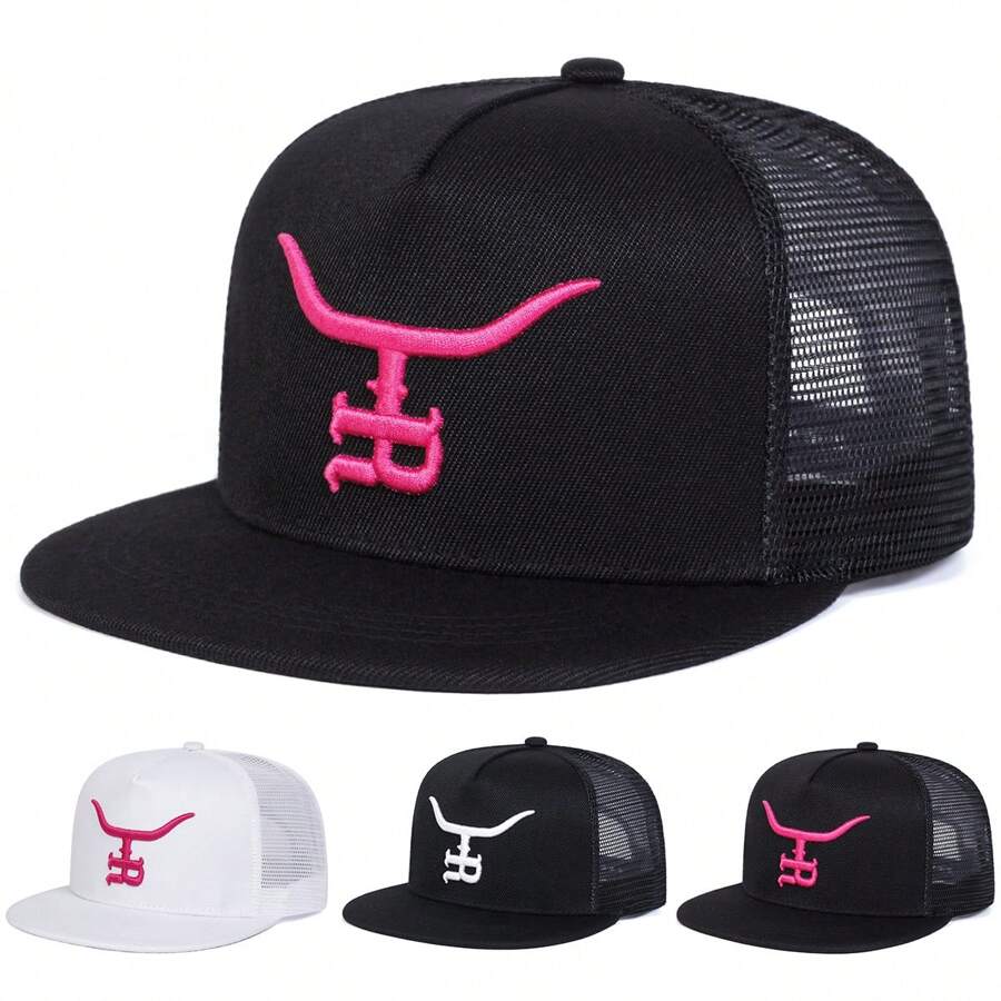 1pc Men's R Bull Head Embroidered Letter Snapback Hat, Street Fashion Casual Cap, Great For Spring, Autumn, Travel, Vacation