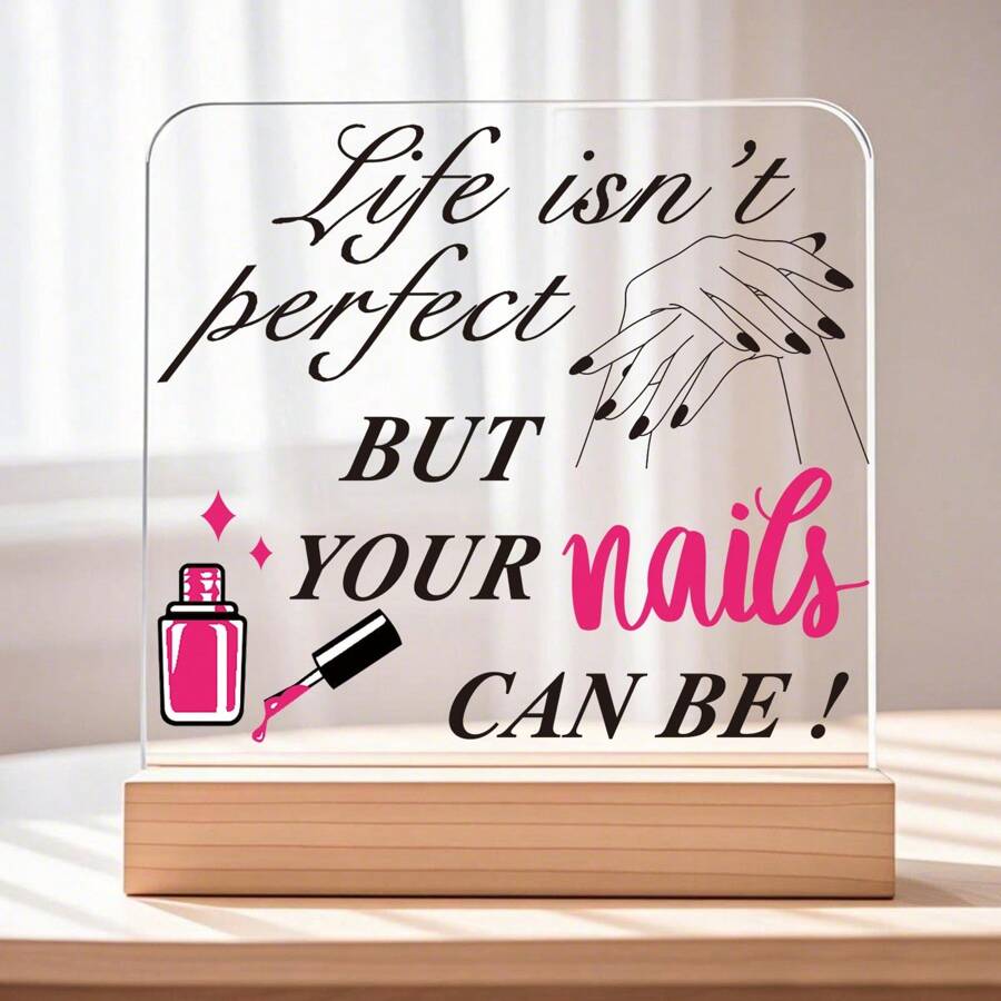 Accesorio de decoración de uñas acrílicas, tablero de exhibición para estudios de manicura, tablero de uñas postizas para fotografía, accesorio de salón de manicura, decoración de estudio de manicura con lema
