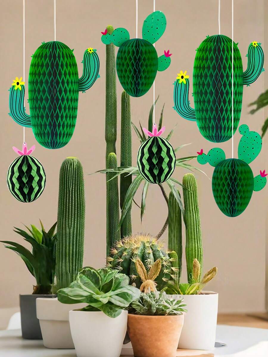 3 piezas de pompones de papel de abeja decorativos colgantes con temática hawaiana de cactus verde, para fiestas de cumpleaños, celebraciones universales y talla grande