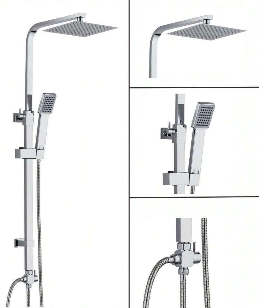 Large Waterfall Chrome Square Dual Shower Head Riser Rail Luxury Bathroom Set Home Bathroom Decor Bathroom Accessories Bathroom Organizer Summer Back To School