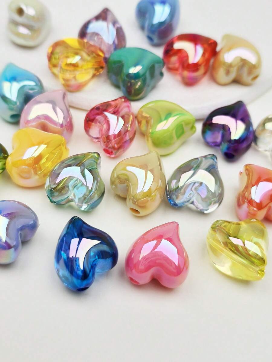 10pcs Sweet & Cute Colorful Heart Shape Beads, DIY Jewelry Making & Decoration Beads, Can Be Used For Necklaces, Bracelets, Earrings, Keychains, Phone Chains, Bag Charms