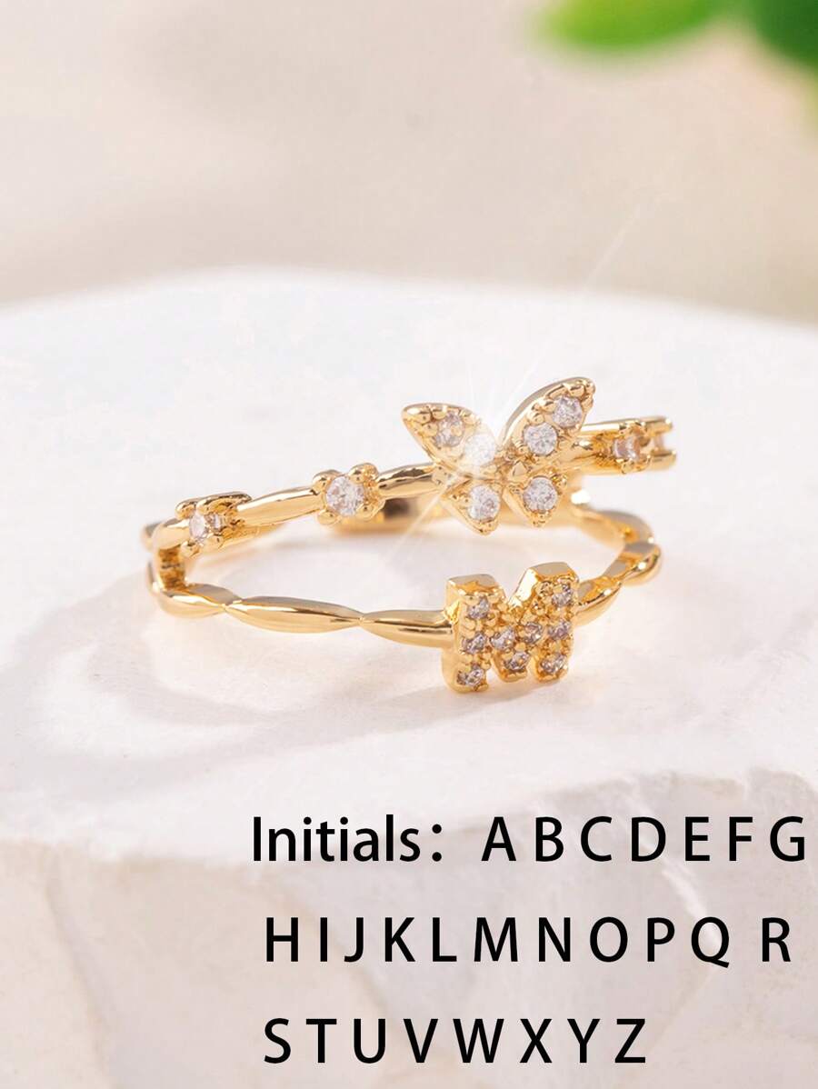 1buc auriu, elegant, lux, la modă, personalizat, cu 26 de litere, design fluture, inel de femeie, ca cadou pentru prieteni, surori, mame, soții, iubite pentru vacanță, ziua de naștere, aniversare, Crăciun