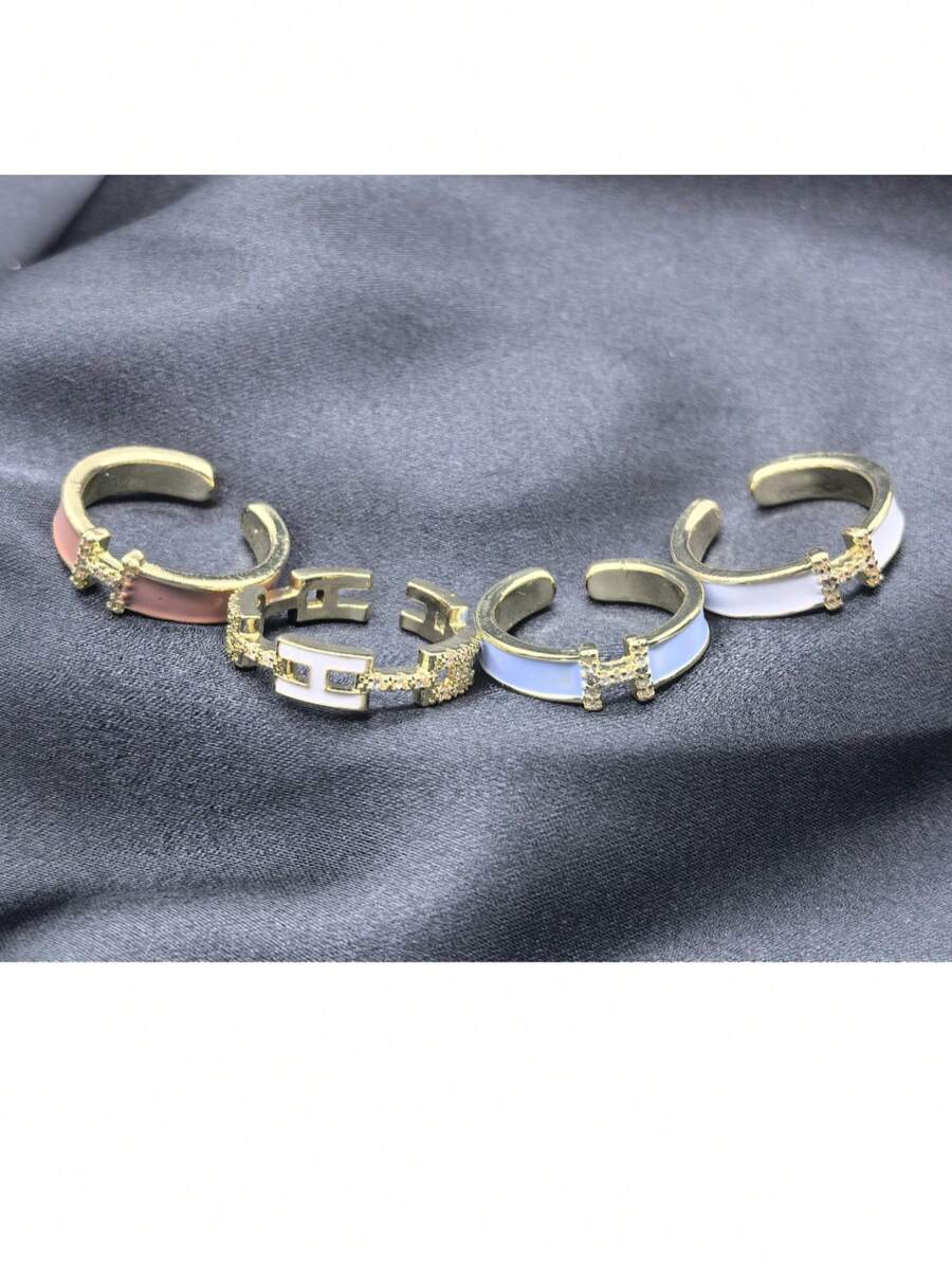 1 pieza Anillo con letra H - Anillo de envoltura abierto minimalista de alta gama con circonia esmaltada, anillo de dedo/índice de moda para mujer