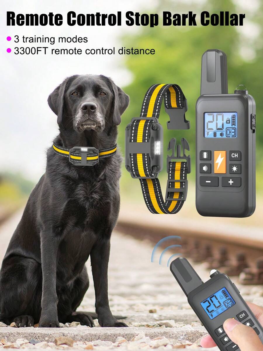 Neues Hundetrainingshalband, 800m Fernbedienung, wasserdicht, Elektroschock und Vibration, Bellstopp, Hochleistungs-RF-Chip, einstellbarer Lautstärkepegel, Blinklichtmodus, 3 Trainingsmodi, IP67 wasserdicht, Haustierbedarf