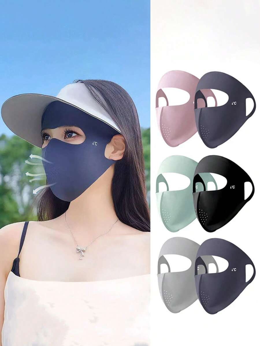 2pcs Summer Cooling Face Mask With Breathable Holes, Lightweight Stretchy Face Sun Protection Scarf For Men And Women, Outdoor Beach Sport UV Protection Sunscreen Face Cover, Washable