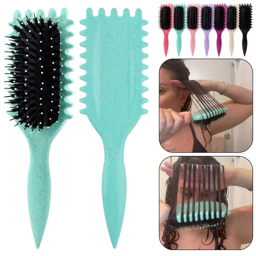 Cepillo con cojín para cabello rizado y ondulado, peine de madera larga para alisar ondas grandes, cepillo para el cabello de uso doméstico