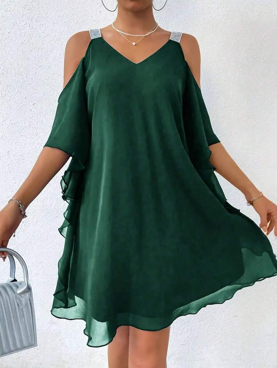 Plus Size Sleeveless Solid Color Off-Shoulder Dress, Fashionable For Summer