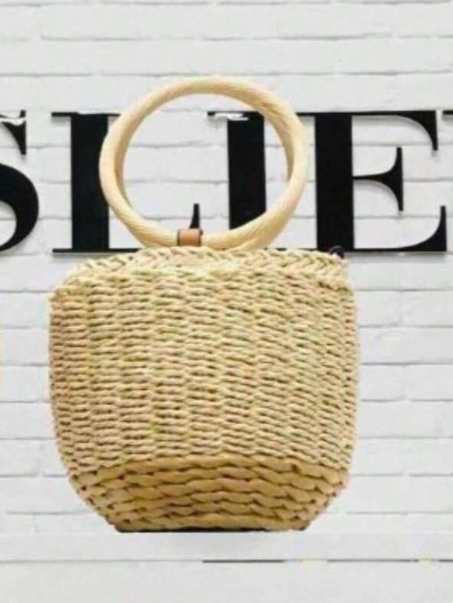 1 bolsa de palha de vime de papel decorada com conchas, , grande capacidade, para viagem na praia, férias, verão, cesta de vegetais redonda, adequada para praias no exterior, viagens de férias, deslocamento diário e festas de encontros.