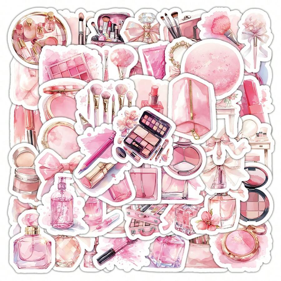60 peças Adesivos de Maquiagem Rosados e Femininos, Design Não Repetido, Podem ser Aplicados DIY em Cadernos, Laptops, Bagagens, Diários, Artigos para Beber e Outros Projetos de Decoração e DIY