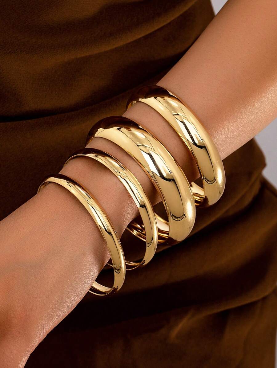 4pcs Fashionable Minimalist Smooth Bangle Bracelets, Suitable For Women's Party, Dinner, Gift