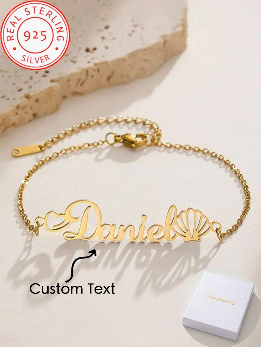 Pulseira feminina personalizada com nome de concha - simples e estilosa, perfeita para uso diário, pulseira com nome de concha
