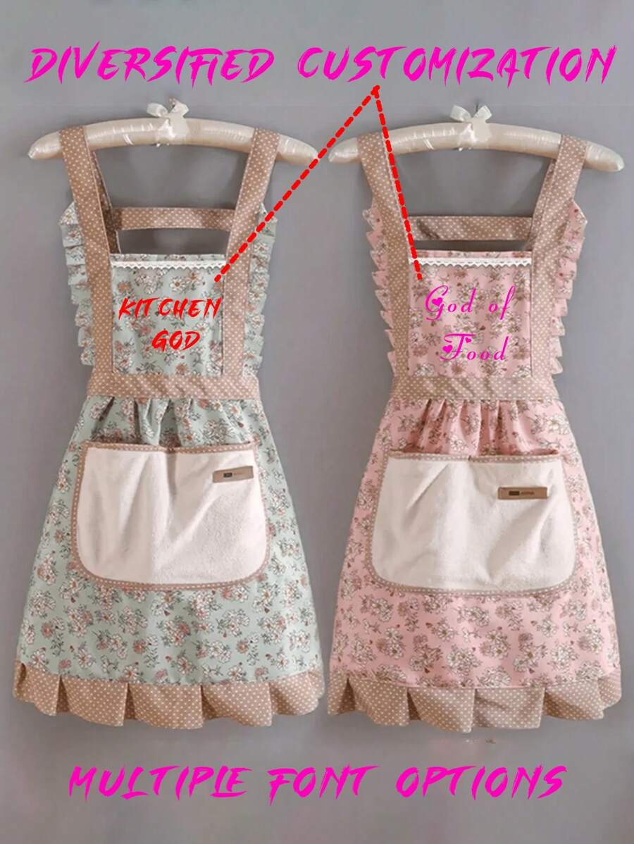 1 pièce Tablier à motif floral Ditsy personnalisé, tablier de cuisine en canevas Ditsy Flower, robe de travail adulte style ferme respirable et mignonne, convient pour l'été, la cuisine, la salle de bain, la maison, fournisseur de ménage
