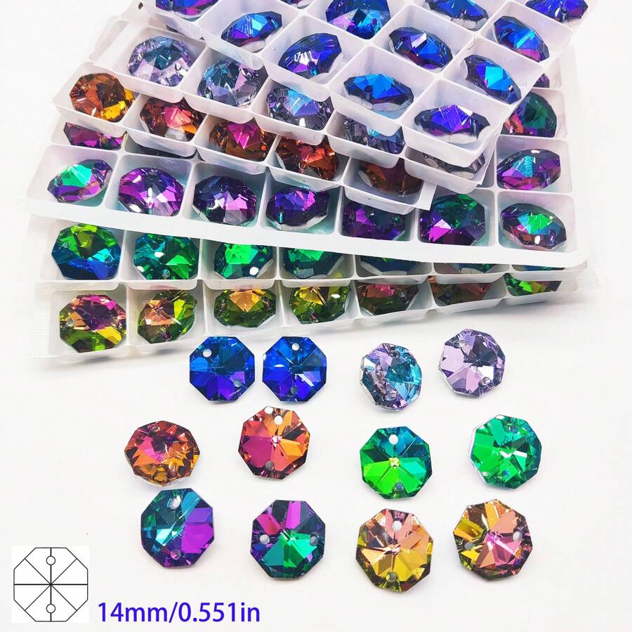 20pcs/Set 14mm 2 Holes Glass Beads/Crystal Glass Octagon Beads/DIY Loose Sun Catcher Beads/Crystal Prism/Crystal Chandelier Pendants/Xmas Tree Decoration/Holiday Decoration/Wedding Decoration