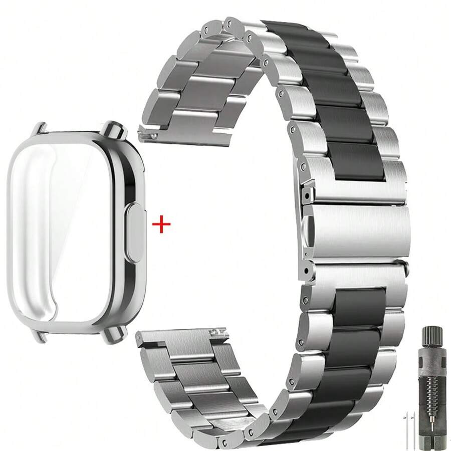 Hülle + Edelstahl Metalarmband kompatibel mit Redmi Watch 5 Active Band, TPU weiche Hülle Bildschirmschutz kompatibel mit Redmi Watch 5 Lite Metallarmband
