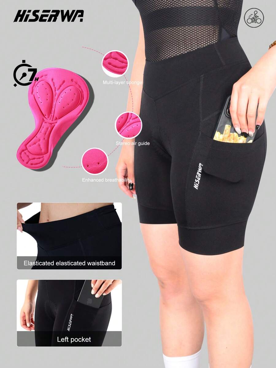 HISERWA Women's Cycling Shorts With Pockets, Shock-Absorbing Silicone Foam Padding, Breathable, High Stretch, Butt-Lifting