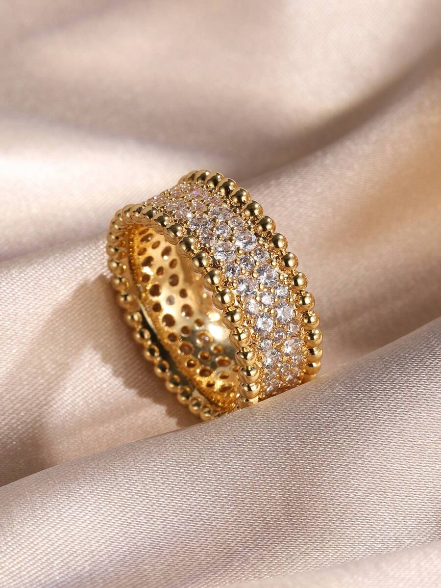 rakol 1pc Elegant Vintage Gold-Plated 18K Cubic Zirconia Decorated Ring, Suitable For Women To Wear At Wedding, Formal Events And Daily Occasions