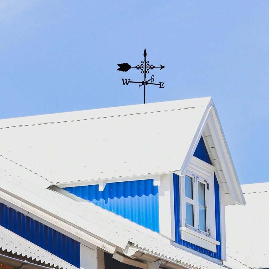 Weathervane, Vintage Black Metal Weathervane With Wind Direction Indicator For Outdoor, Garden, Roof And Fence Decoration
