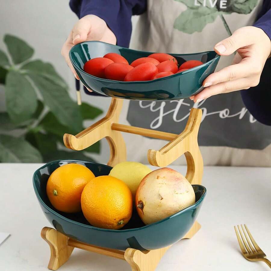 Coupe à fruits multicouche en bambou et bois, plateau de service moderne et créatif pour desserts et collations, décoration élégante pour le comptoir de cuisine à la maison