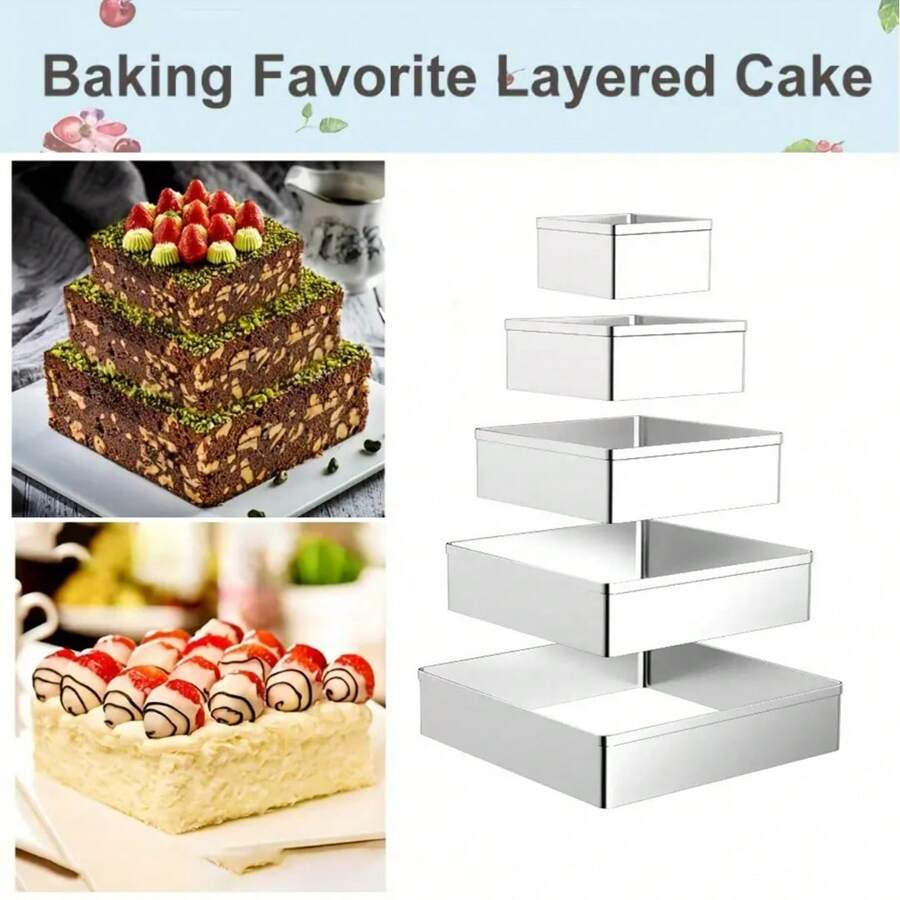 5pcs Rectangular/Square Cookie Cutters, Afternoon Tea Snack Making Molds, Stainless Steel Chocolate Cutting Molds, Cookie Fondant Decorating, Baking Tools, Clay Modeling