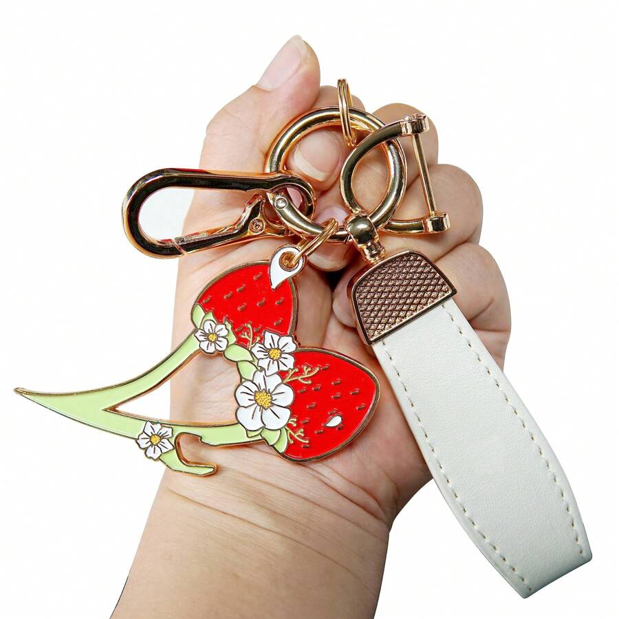 Chaveiro de Defesa Pessoal para Mulheres, Conjunto de Acessórios de Chaveiro em Formato de Morango, Acessórios para Carro, Enfeite para Bolsa, Mochila para Escola