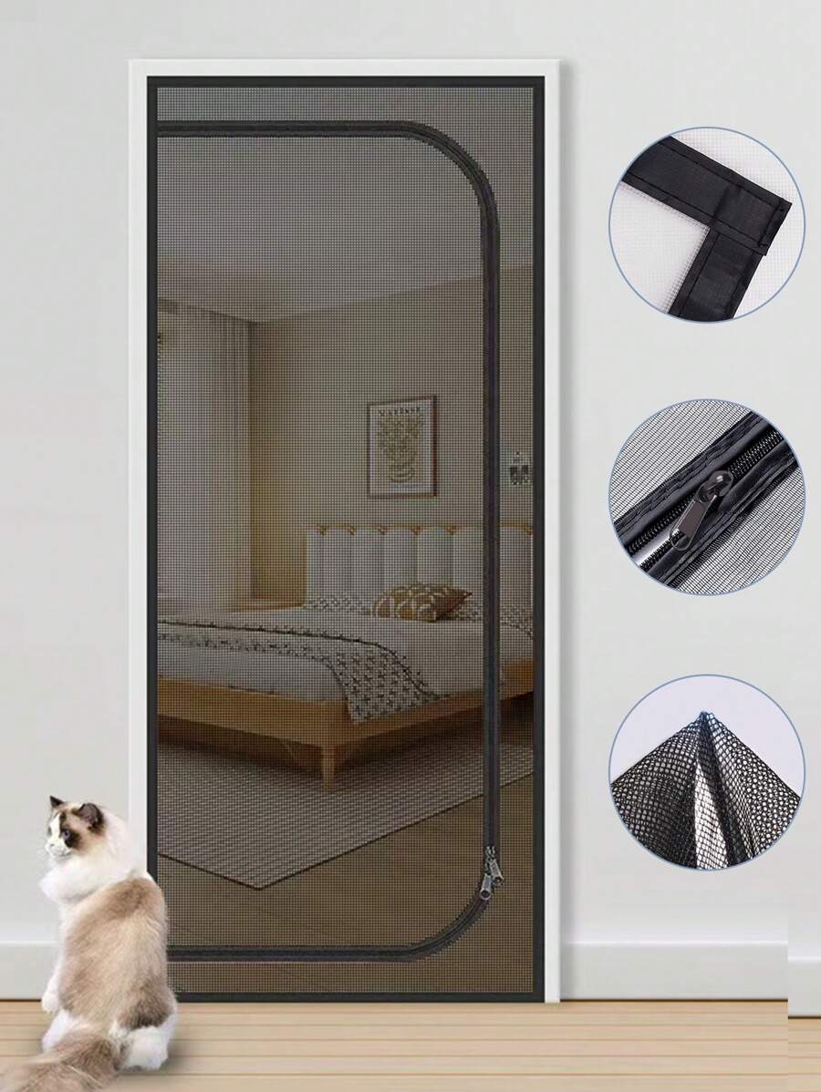 1 Pieza, Pantalla de ventana con cremallera en forma de U, mosquiteras autoadhesivas y reutilizables para ventanas, pantallas antimosquitos para ventanas, tul, lavable en verano, malla, mosquiteras para ventanas de malla de tul invisible de fibra de vidrio contra mosquitos y moscas, cortina anti-gato, que evita que las mascotas entren y salgan