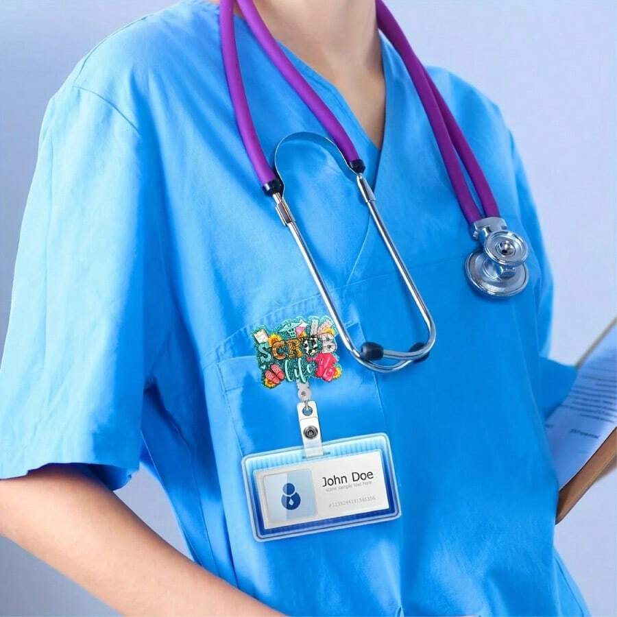 1 pezzo Porta badge retrattile verde lucido, porta badge decorativo in acrilico per infermieri, assistenti sociali, ospedali, con molletta a coccodrillo, per il tesserino di identificazione carino e tenero