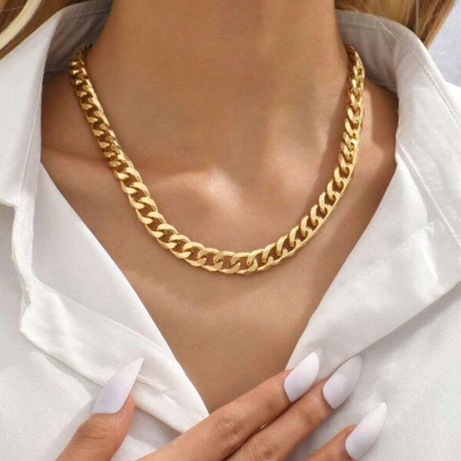 1 pieza Collar de cadena metálica gruesa de estilo punk para mujeres