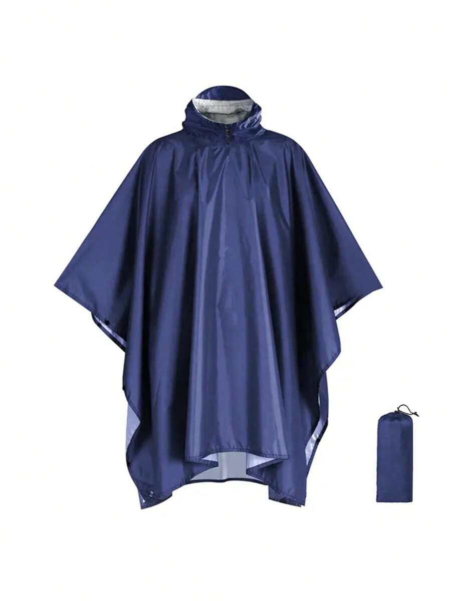 1 pièce Imperméable à capuche multifonction 3-en-1 unisexe, poncho en polyester enduit d'argent de style, coupe-vent, imperméable, anti-poussière, couleur unie pour la randonnée, le camping, la pêche