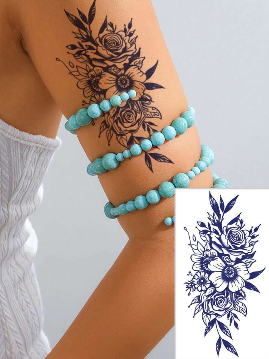 1 tatuagem temporária de ervas, tatuagem semipermanente com estampa de flores, à prova d'água e resistente ao suor, tatuagem falsa descartável de borboleta sexy e moderna, papel para tatuagem corporal que dura 2 semanas, adequado para homens e mulheres, pode cobrir cicatrizes, pode ser usado na perna, costas, peito, cintura, tornozelo, braço e clavícula, dura de 7 a 14 dias