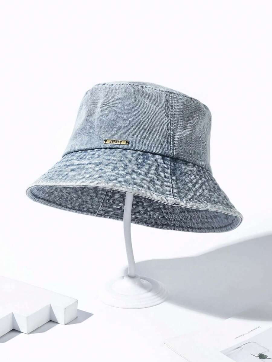 1 pieza Sombrero cubo de metal decorativo lavado vintage, unisex, sombrero cubo casual para protección solar, adecuado para estudiantes, parejas, exteriores, playa, viajes