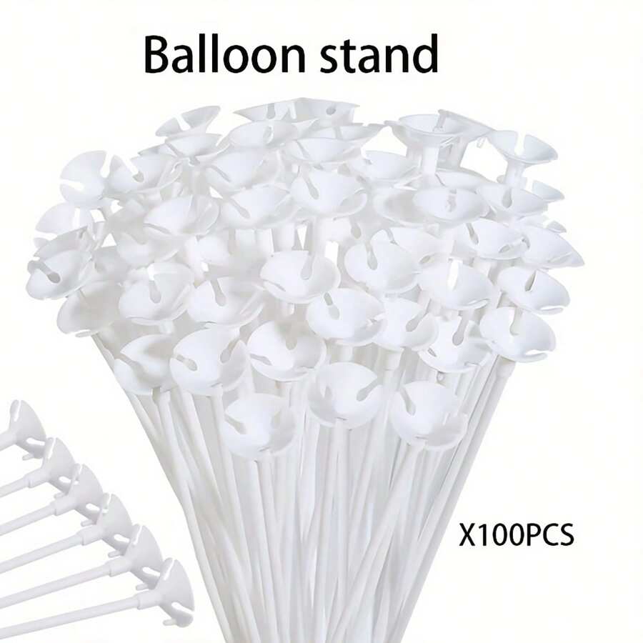 100 Balloon Stick Holders, White Plastic Balloon Sticks - Perfect For DIY Party Decoration, Birthday Parties, Weddings, Anniversary Decorations (11.81 Inch White)