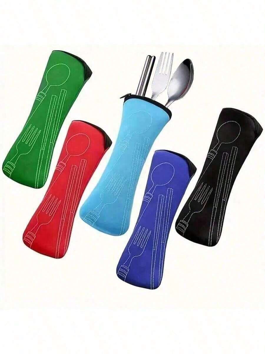Bestecktasche, Reißverschlusstasche für Besteck aus Edelstahl, Essstäbchen, tragbare Reisetasche in Mehrfarben, wiederverwendbare Bestecktasche, perfekt für Outdoor-Reisen, Camping, Büro, isolierte Lunchbox, Lunch-Tragetasche für Frauen und Mädchen, Schulmaterial (nur Tasche, Messer und Gabel nicht enthalten)
